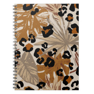 Abstract tropical leaves and grunge leopard camouf notebook