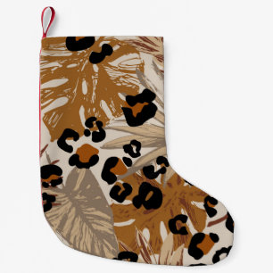 Abstract tropical leaves and grunge leopard camouf small christmas stocking