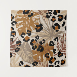 Abstract tropical leaves and grunge leopard camouf tapestry