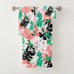 Abstract tropical leaves exotic monstera palm mode bath towel set