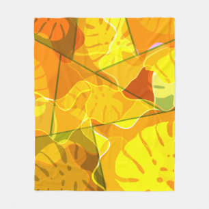 ABSTRACT TROPICAL LEAVES FLEECE BLANKET