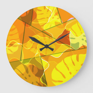 ABSTRACT TROPICAL LEAVES LARGE CLOCK