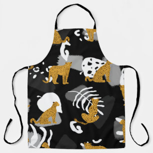 Abstract Tropical Leaves Leopard Pattern Apron