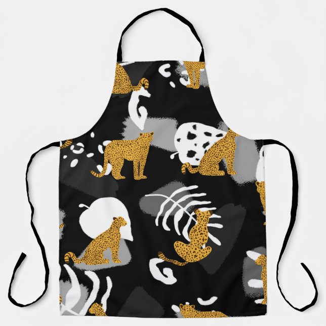 Abstract Tropical Leaves Leopard Pattern Apron (Front)