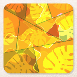 ABSTRACT TROPICAL LEAVES  SQUARE PAPER COASTER