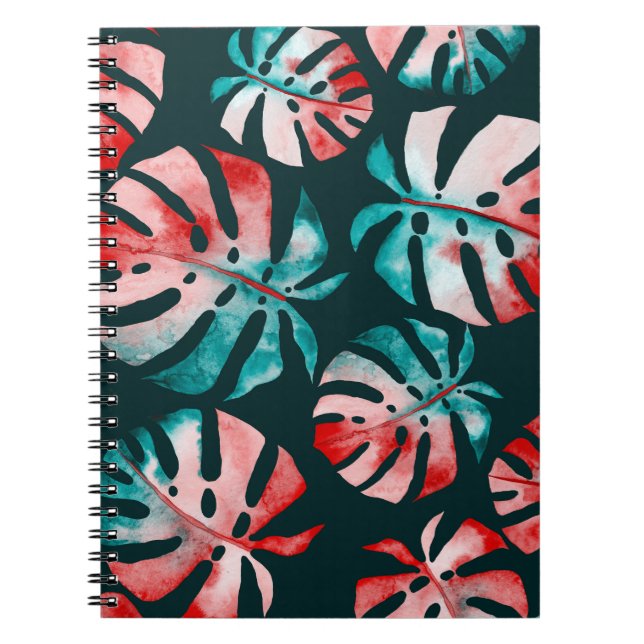 Abstract Tropical Leaves, Watercolor Bright. Notebook (Front)