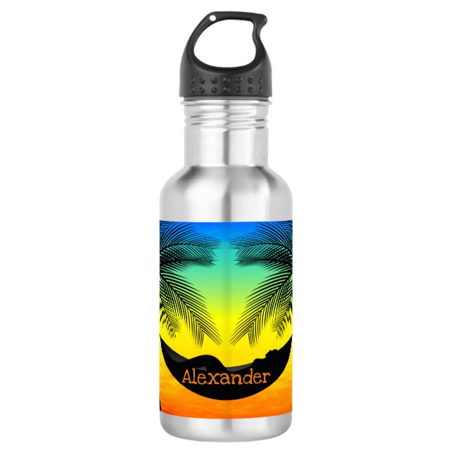 Abstract Tropical Life Palm Silhouette Hammock 532 Ml Water Bottle (Front)