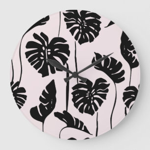 Abstract Tropical Monstera Palm Art Large Clock
