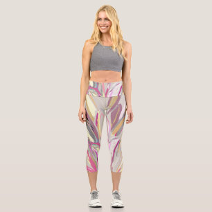 Abstract Tropical Plant Vector Art Style Capri Leggings