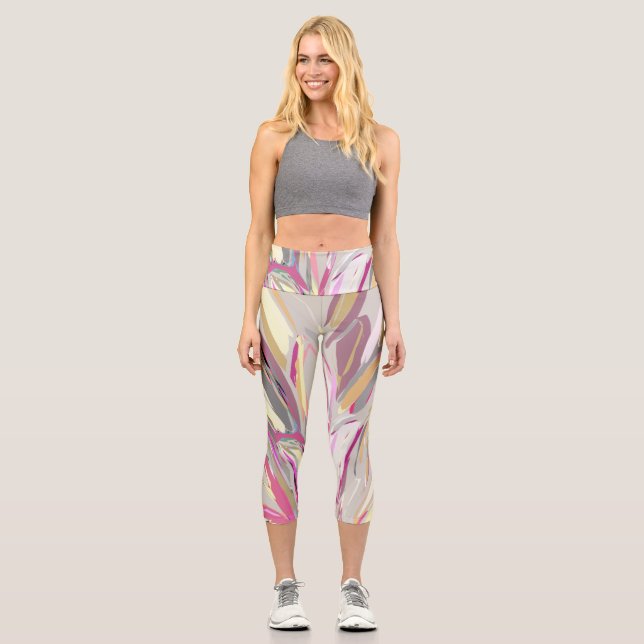 Abstract Tropical Plant Vector Art Style Capri Leggings (Front)