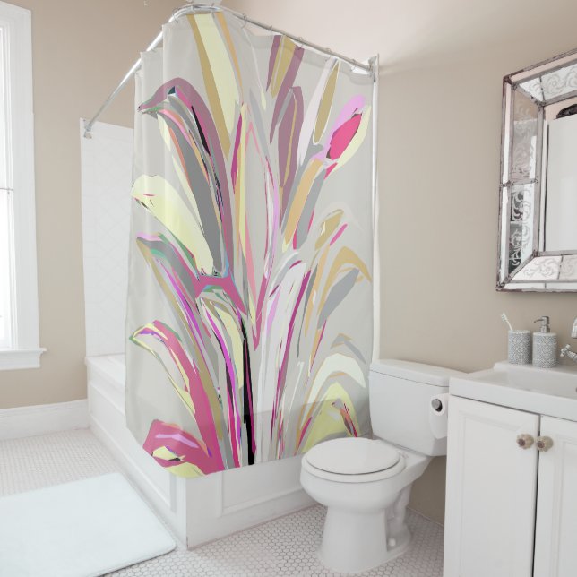 Abstract Tropical Plant Vector Art Style Shower Curtain (In Situ)