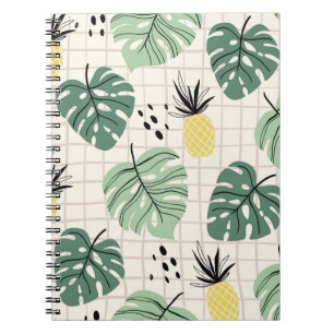 Abstract tropical seamless pattern with palm leaf notebook