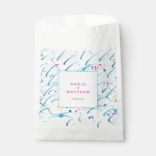 Abstract tropical shallow waves pink aqua wedding favour bags