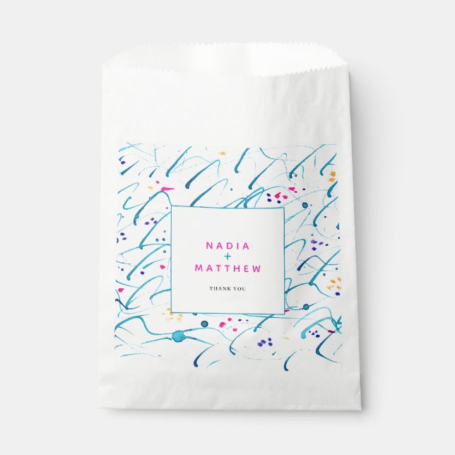 Abstract tropical shallow waves pink aqua wedding favour bags (Front)