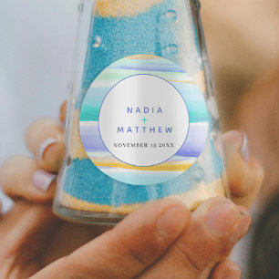 Abstract tropical tidal blue aqua yellow wedding classic round sticker