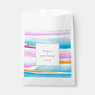 Abstract tropical tide lines pink aqua wedding favour bags