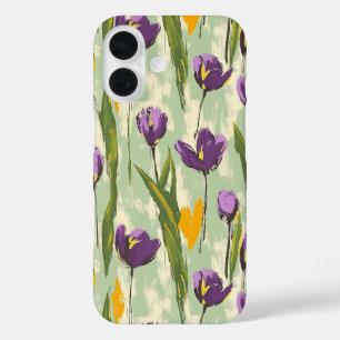 Abstract Tulip Blooms on Mint Green Background iPhone 16 Case