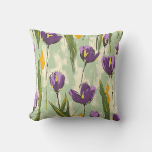 Abstract Tulip Blooms on Mint Green Background Cushion