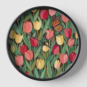 Abstract Tulip Garden Butterfly Art Clocks
