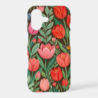 Abstract Tulips Butterflies Folk Art iPhone Cases
