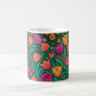 Abstract Tulips Monarch Butterfly Folk Coffee Mug