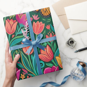 Abstract Tulips Monarch Butterfly Wrapping Paper