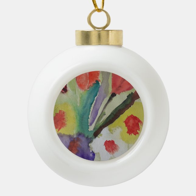 Abstract Tulips & Spring Flowers Ceramic Ball Christmas Ornament (Front)