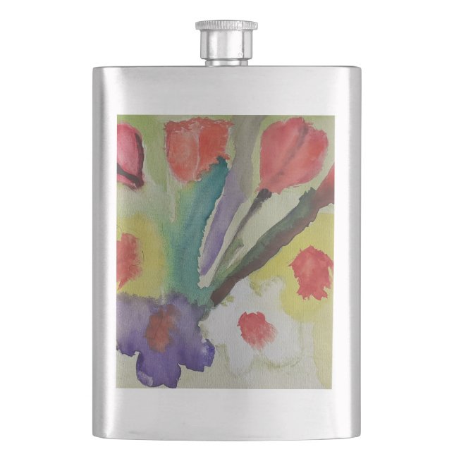 Abstract Tulips & Spring Flowers Classic Hip Flask (Front)