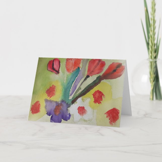 Abstract Tulips & Spring Flowers Greeting Card (Front)