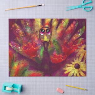 Abstract Turkey Bird Floral Red Yellow Whimsical Tissue Paper