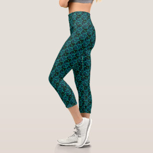 Abstract Turquoise And Black Pattern  Capri Leggings