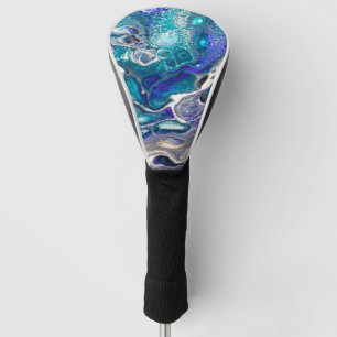Abstract Turquoise and Blue Paint Cell Swirl Golf Head Cover