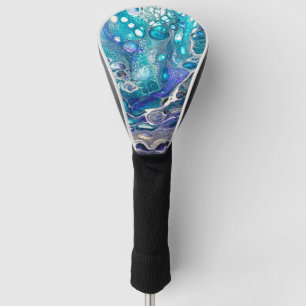 Abstract Turquoise and Blue Paint Cell Swirl  Golf Head Cover