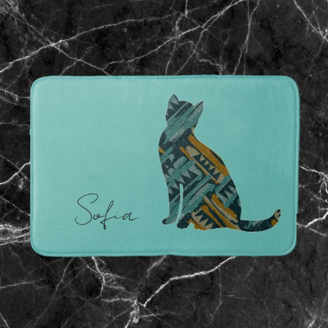 Abstract Turquoise and Gold Cat Bath Mat (Creator Uploaded)