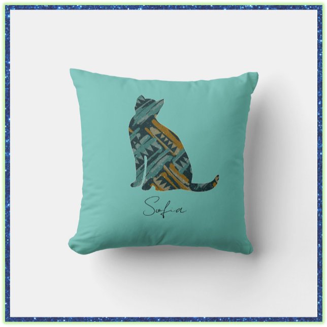 Abstract Turquoise and Gold Cat  Cushion (Creator Uploaded)