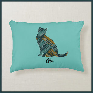 Abstract Turquoise and Gold Cat Lover  Decorative Cushion