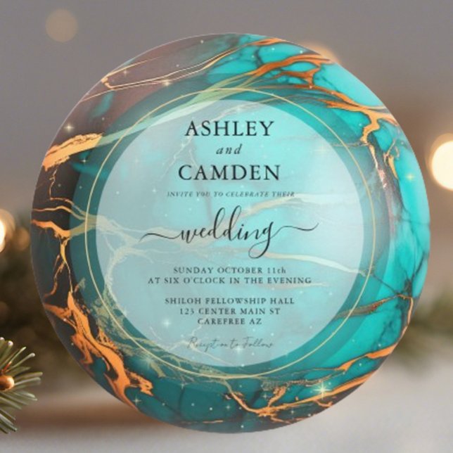 Abstract Turquoise and Gold Celestial Wedding Invitation (Creator Uploaded)