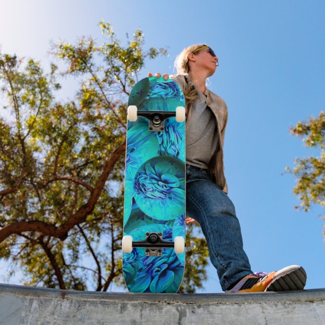  Abstract turquoise bubbles pattern Skateboard (Outdoor 1)