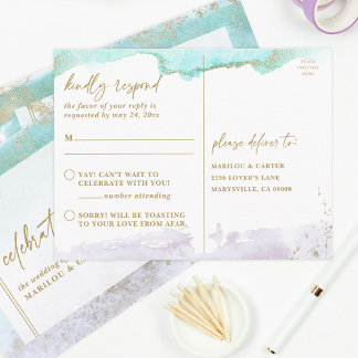 Abstract Turquoise Lavender Gold Modern Art RSVP Postcard