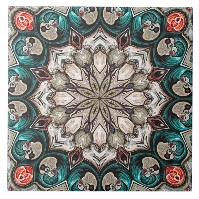 Abstract Turquoise Mandala Tile (Front)