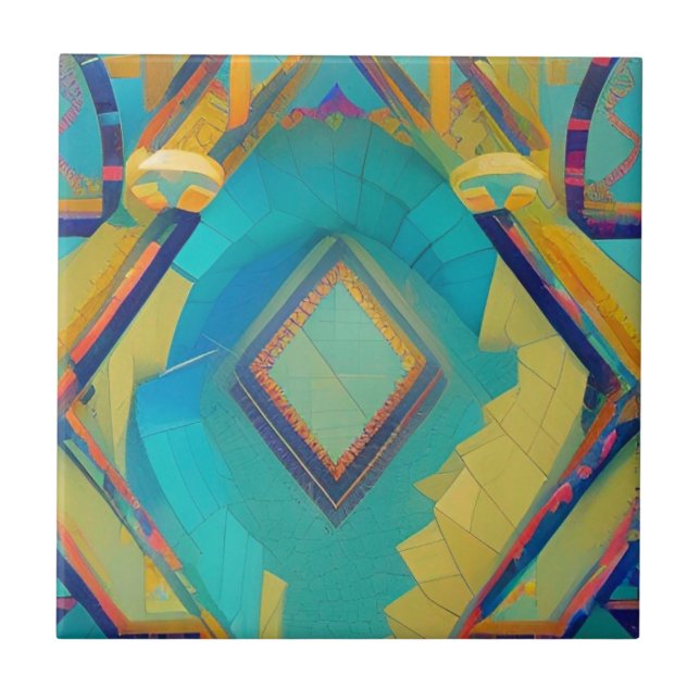 Abstract turquoise moroccan mosaic kitty voices tile (Front)