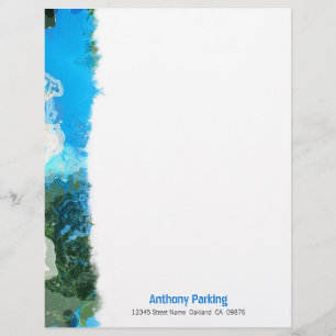 Abstract Turquoise Ocean Blue & Seaweed Custom Personalized Letterhead