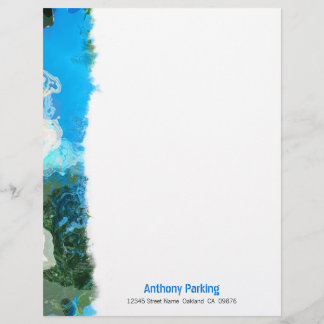 Abstract Turquoise Ocean Blue & Seaweed Custom Personalized Letterhead
