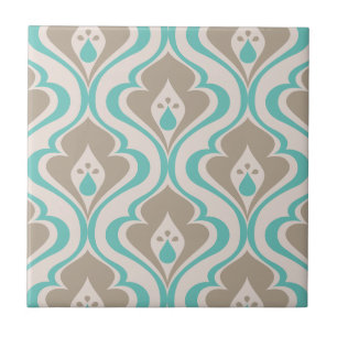 Abstract Turquoise Taupe Vintage Decorative DIY Tile