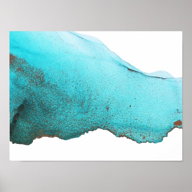 Abstract Turquoise Teal Gold Alcohol Ink Poster (Front)
