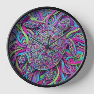 Abstract Turtle Shell Neon Wall Art Clocks