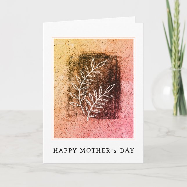 Abstract Twig Orange Art Drawing Happy Mother`s Card (Front)