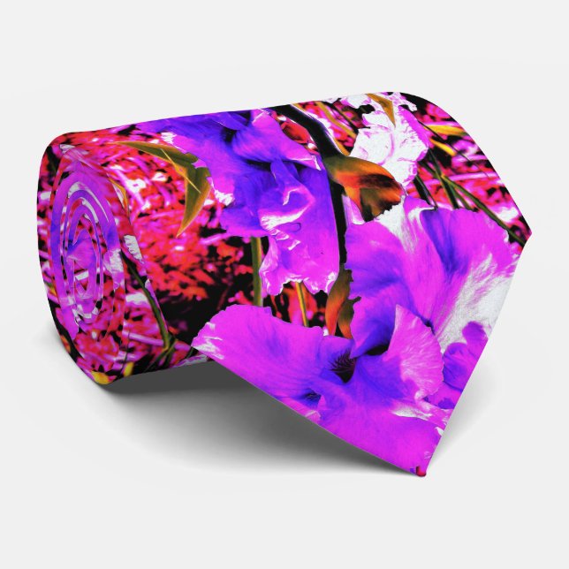 Abstract Ultra Violet Purple Iris on Red Tie (Rolled)
