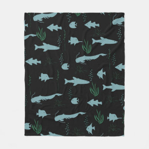 Abstract underwater pattern with fishes and seawee fleece blanket