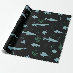 Abstract underwater pattern with fishes and seawee wrapping paper